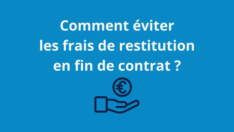 Illustration informative sur les frais de restitution en leasing avec un titre clair : “Frais de restitution leasing : le guide essentiel pour les éviter” et des couleurs sobres dans la charte de Bien Choisir Son Leasing.